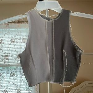 Color blocked crop top halter top with mesh